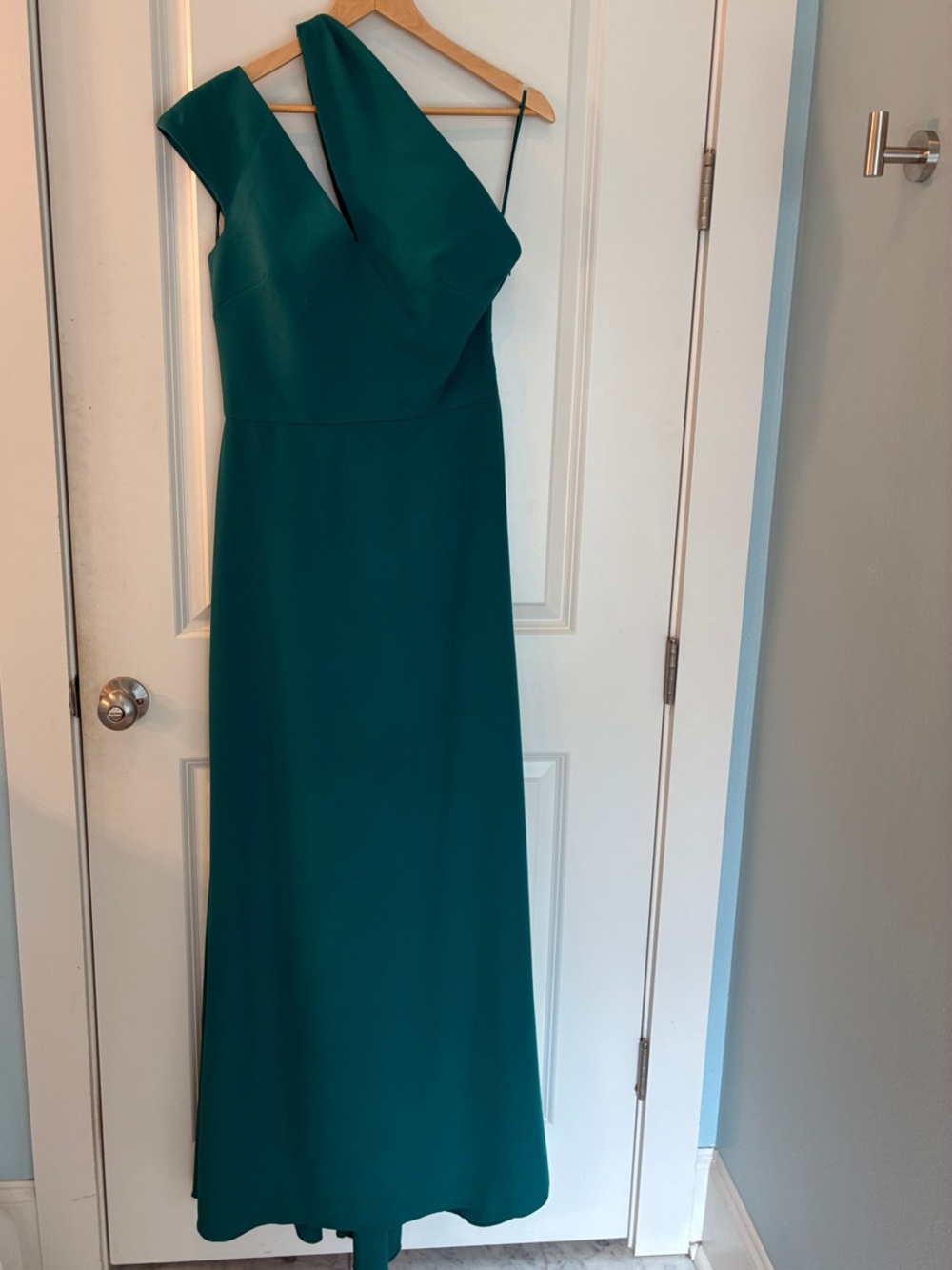 Amsale Teal One-Shoulder Evening Gown